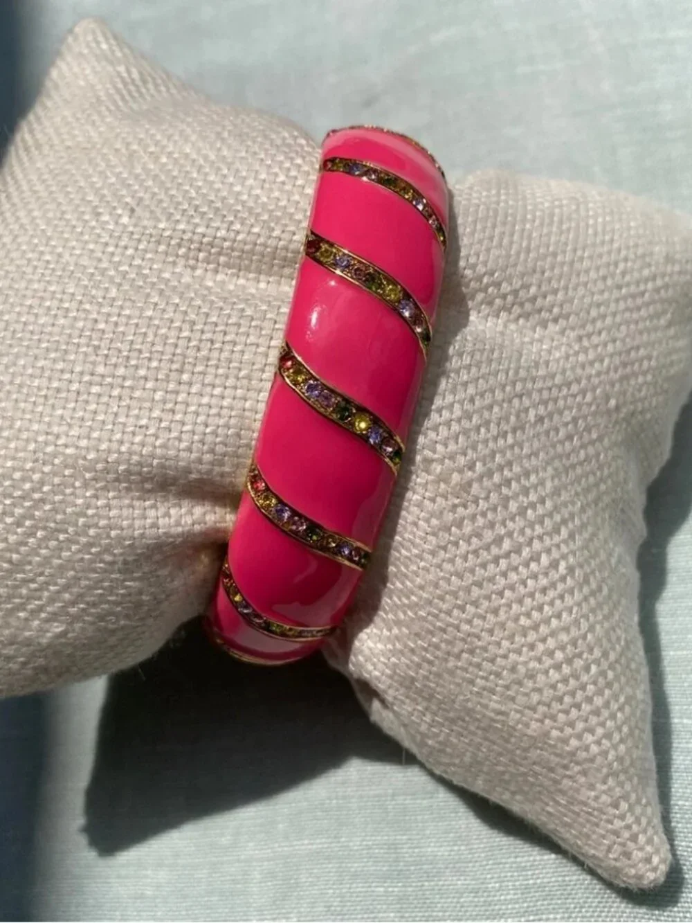 Kate Spade pink enamel rainbow crystal Lollie bangle bracelet - Picture 7 of 9